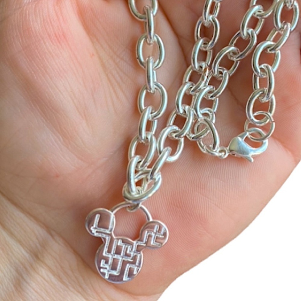Sterling Silver Mickey Mouse Chain Link Charm Necklace